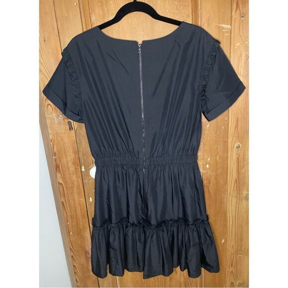 Alice + Olivia Garner Drop Shoulder Black Ruffle Mini Dress - Picture 3 of 9